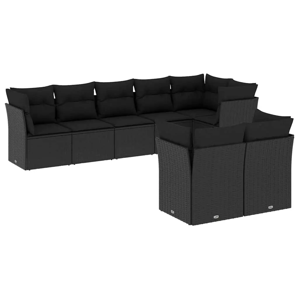 Black 8 Piece Modular Outdoor Sofa Set with Cushions Weather Resistant PE Rattan