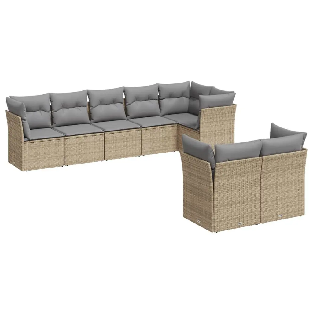 Garden Sofa Set Beige 8 Piece Outdoor Furniture Patio Poly Rattan with Cushions