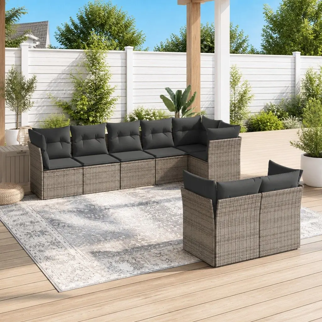 Garden Sofa Set 8 Piece Outdoor Furniture Modular Patio Seating Grey Cushions