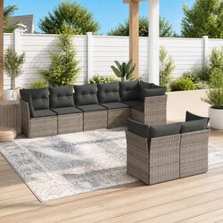 Garden Sofa Set 8 Piece Outdoor Furniture Modular Patio Seating Grey Cushions