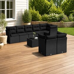 Garden Sofa Set 9 Piece Outdoor Furniture Patio Lounge Black Poly Rattan Modular