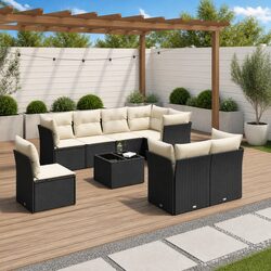 9-Piece Black Rattan Garden Sofa Set