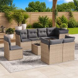Outdoor Garden Sofa Set 9 Piece Patio Furniture with Cushions Beige Rattan