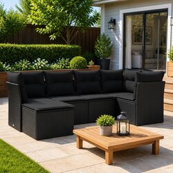 6-Piece Black Garden Sofa Set with Cushions