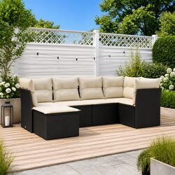 Outdoor Garden Sofa Set 6 Piece Black Poly Rattan Modular Patio Furniture