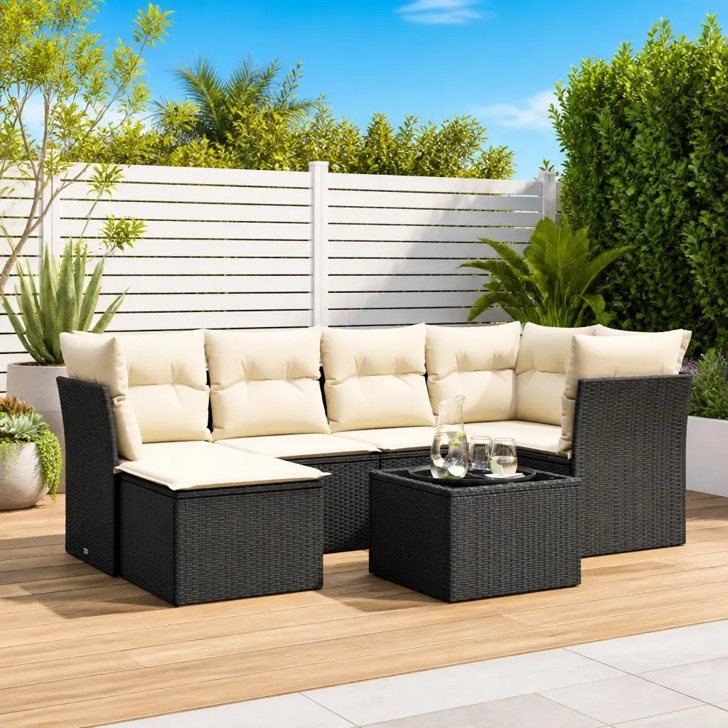 Garden Sofa Set Black 7 Piece Poly Rattan Outdoor Furniture with Cushions