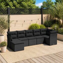 Compact and Stylish: 7 Piece Garden Sofa Set in Black