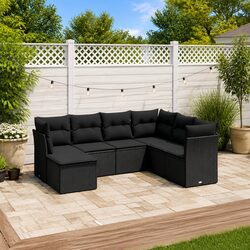 7 Piece Garden Sofa Set with Cushions Black Outdoor Patio Furniture Modular