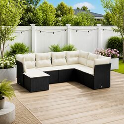 7 Piece Modular Black Garden Sofa Set for Outdoor Fun