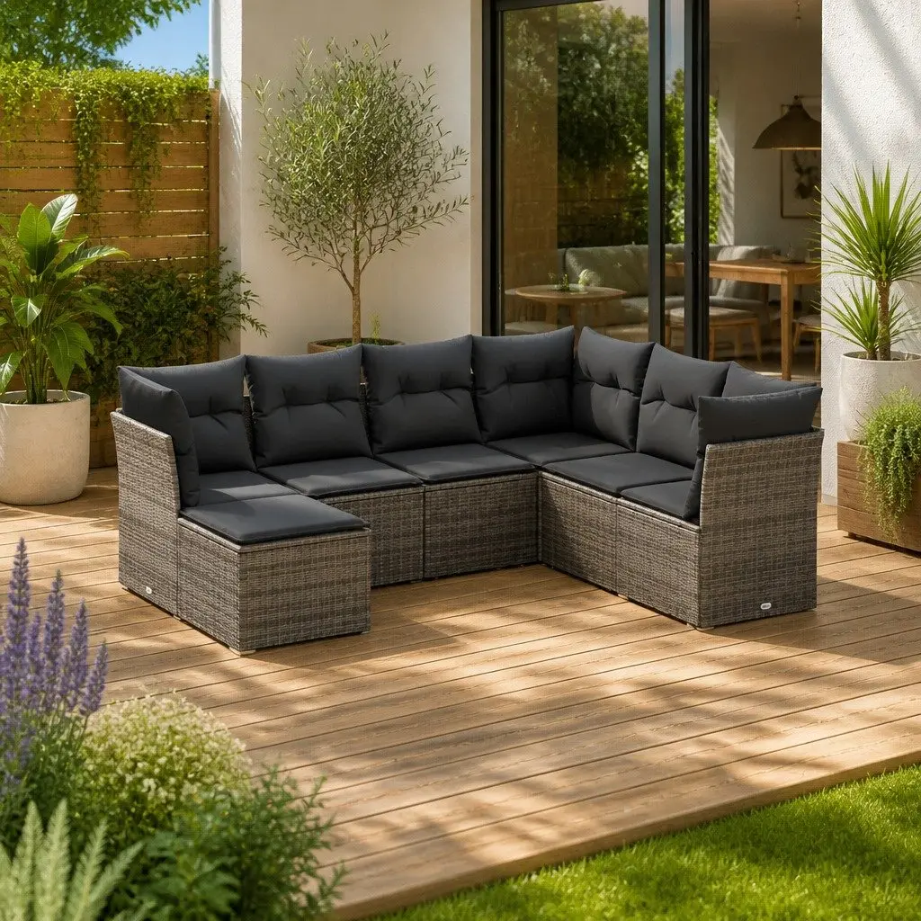 Modular Outdoor Patio Furniture Grey 7 Piece Sofa Set with Cushions for Garden Lounge