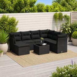 Garden Sofa Set 8 Piece Outdoor Furniture Patio Black Poly Rattan Modular
