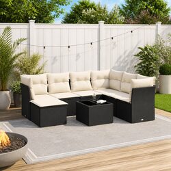 Garden Sofa Set 8 Piece Outdoor Furniture Patio Black Poly Rattan with Cushions