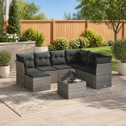 Garden Sofa Set 8 Piece Outdoor Furniture Patio Grey Poly Rattan with Cushions
