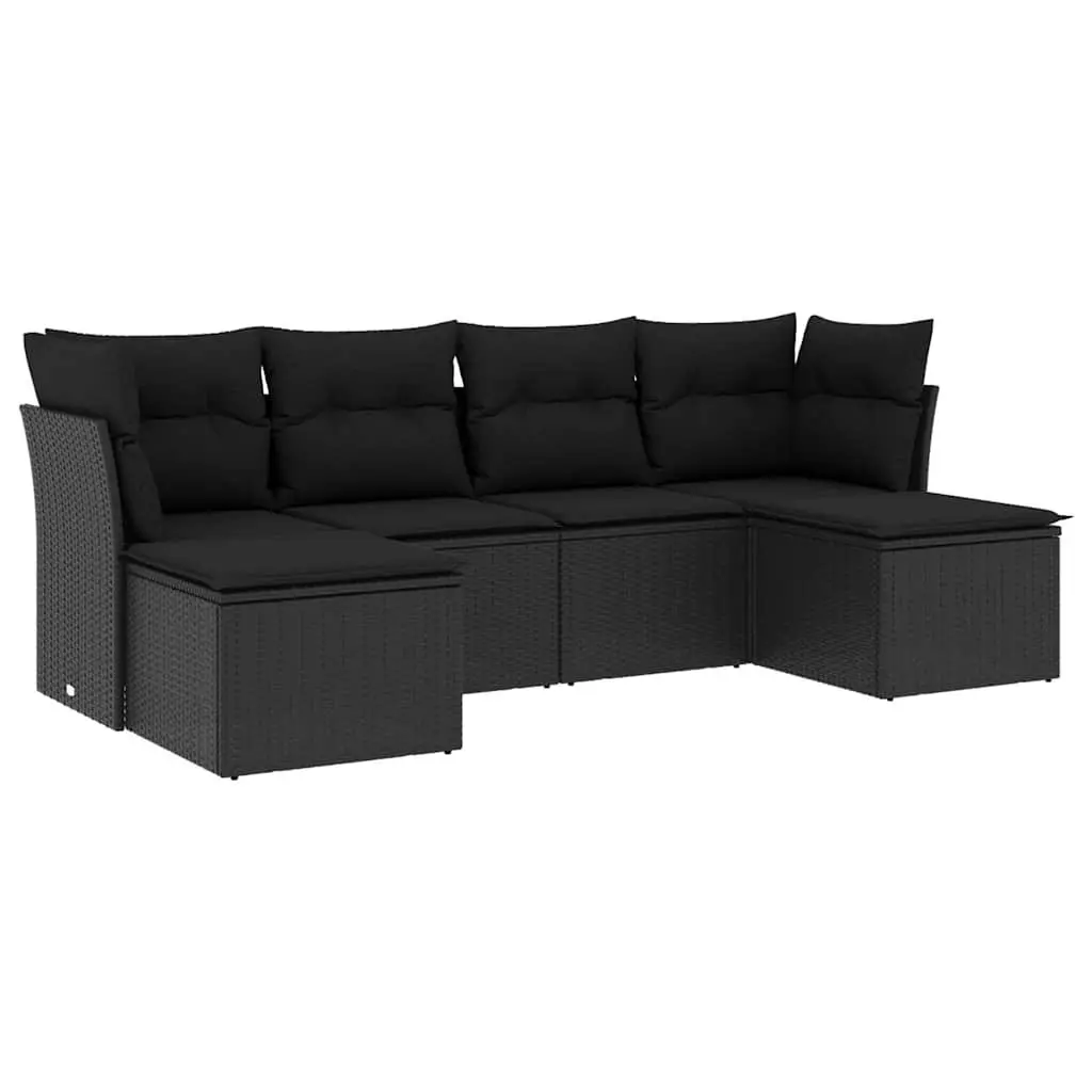 Garden Sofa Set Black 6 Piece Outdoor Furniture Patio Poly Rattan with Cushions