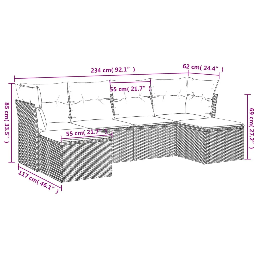 Garden Sofa Set Black 6 Piece Outdoor Furniture Poly Rattan with Cushions