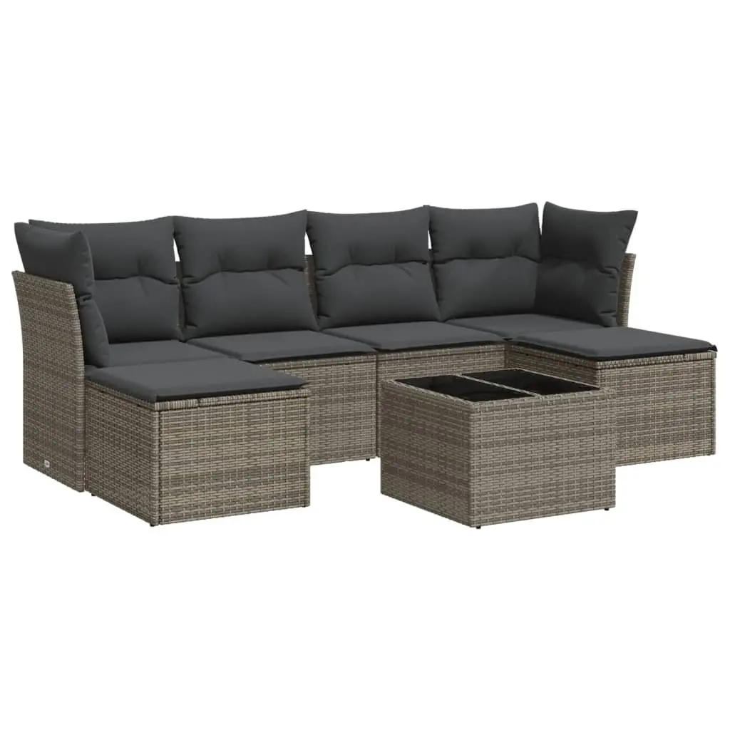 Garden Sofa Set 7 Piece Outdoor Furniture Patio Grey Poly Rattan with Cushions