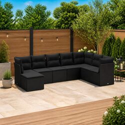 Garden Sofa Set 8 Piece Outdoor Furniture Patio Sectional Black Rattan Cushions