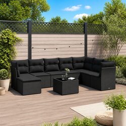 9 Piece Black Outdoor Sofa Set