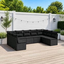 Garden Sofa Set 9 Piece Outdoor Furniture Patio Black Modular Rattan Seating