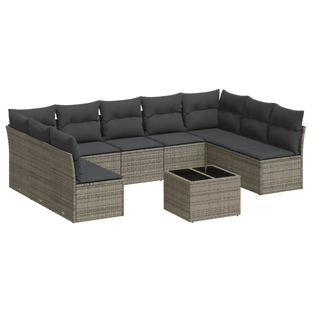 Garden Sofa Set 10 Piece Outdoor Furniture with Cushions Grey Poly Rattan Patio
