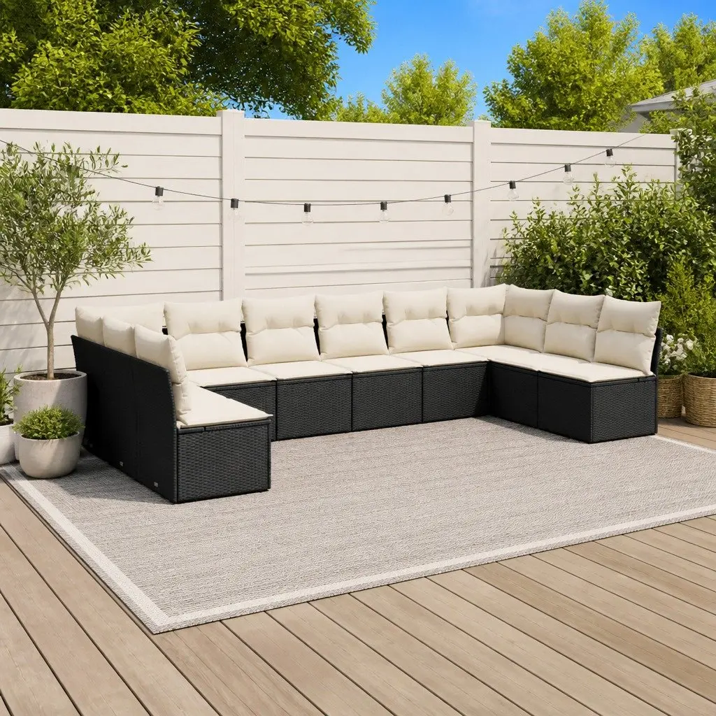 Garden Sofa Set Black 10 Piece Outdoor Furniture Patio Rattan Modular Sectional