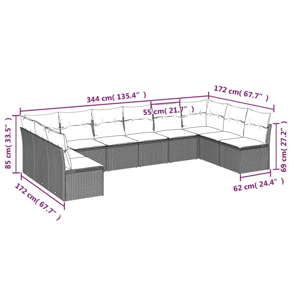Garden Sofa Set 10 Piece Outdoor Furniture Grey Poly Rattan Modular Patio