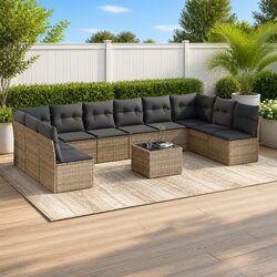 Garden Sofa Set 11 Piece Outdoor Furniture Grey Poly Rattan Patio Lounge Modular