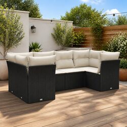 Garden Sofa Set 6 Piece Outdoor Furniture Black Poly Rattan Modular Patio Lounge