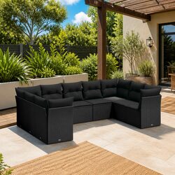 9 Piece Black Modular Outdoor Sofa Set