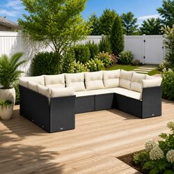 Garden Sofa Set 9 Piece Outdoor Furniture Patio Sectional Black Poly Rattan