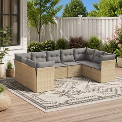 Garden Sofa Set 9 Piece Outdoor Furniture Patio Beige Poly Rattan Modular