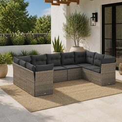Garden Sofa Set 9 Piece Outdoor Furniture Patio Sectional with Cushions Grey