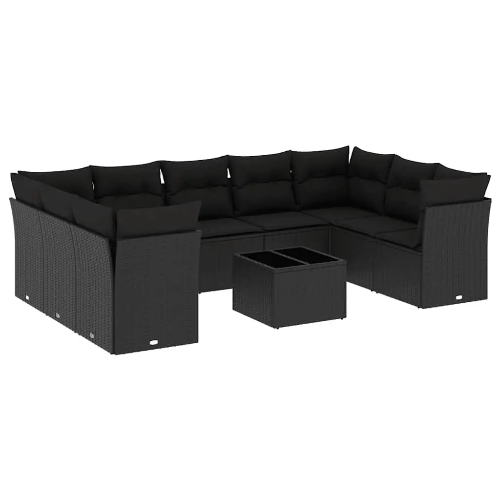 Garden Sofa Set 10 Piece Outdoor Furniture Black Poly Rattan Modular Patio