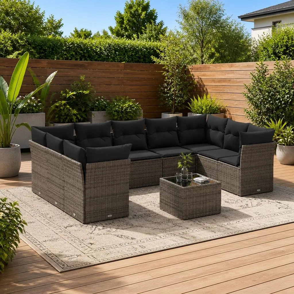 Garden Sofa Set 10 Piece Outdoor Furniture Grey Poly Rattan Modular Patio