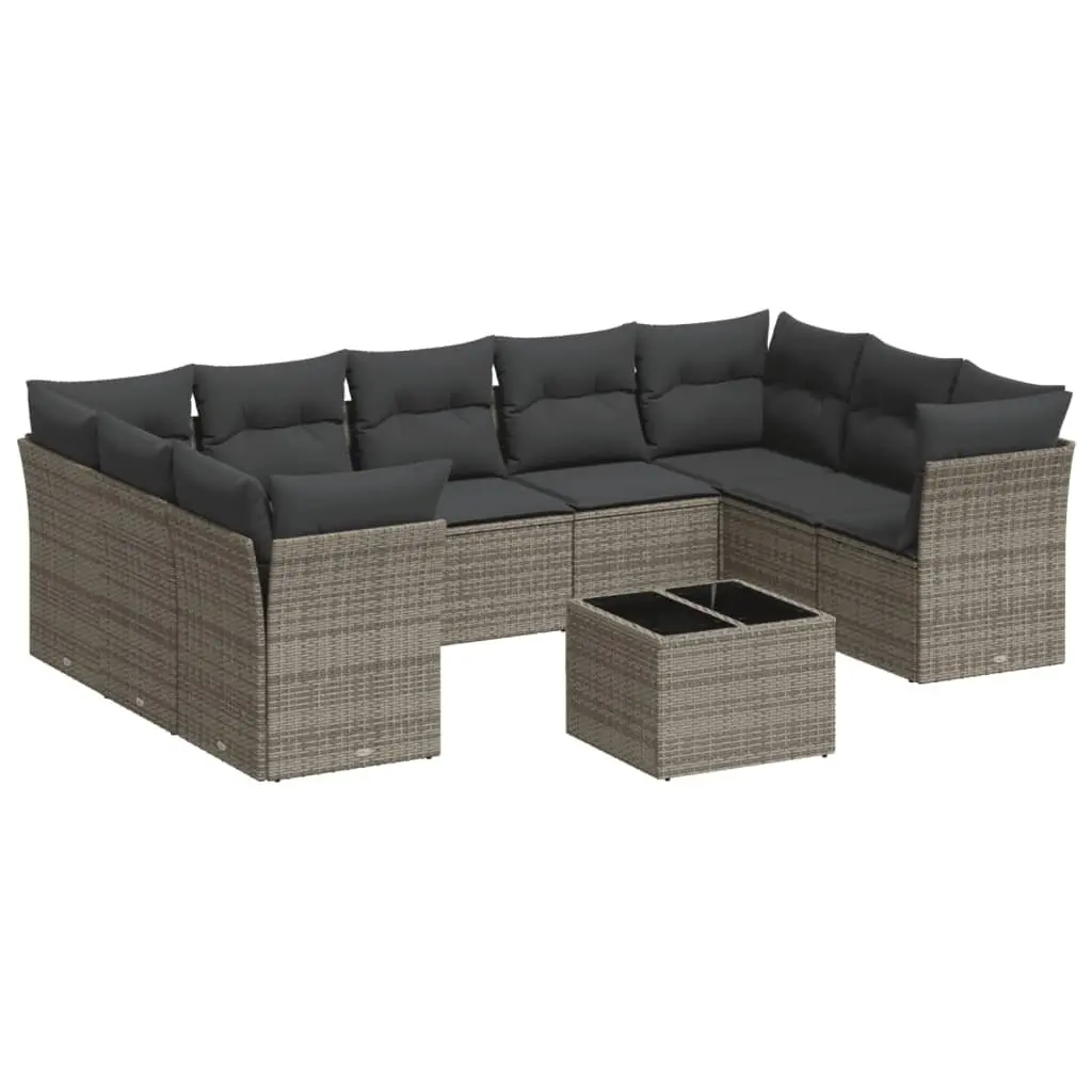 Garden Sofa Set 10 Piece Outdoor Furniture Grey Poly Rattan Modular Patio