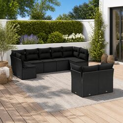 Outdoor Sofa Set 9 Piece Garden Furniture Black Rattan Cushions Patio Seating