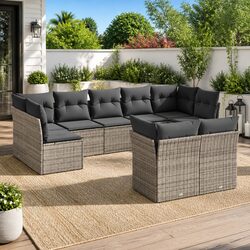 Garden Sofa Set 9 Piece Outdoor Furniture Patio Lounge Grey with Cushions