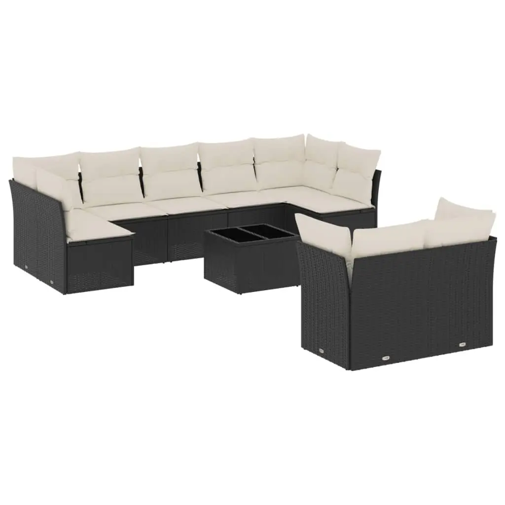 Garden Sofa Set Black 10 Piece Outdoor Furniture Patio Poly Rattan Cushions