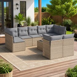 Garden Sofa Set 10 Piece Outdoor Furniture Patio Seating with Cushions Beige