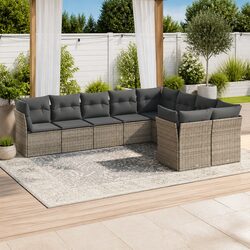 Outdoor Garden Sofa Set 9 Piece Grey Poly Rattan Patio Furniture Cushions