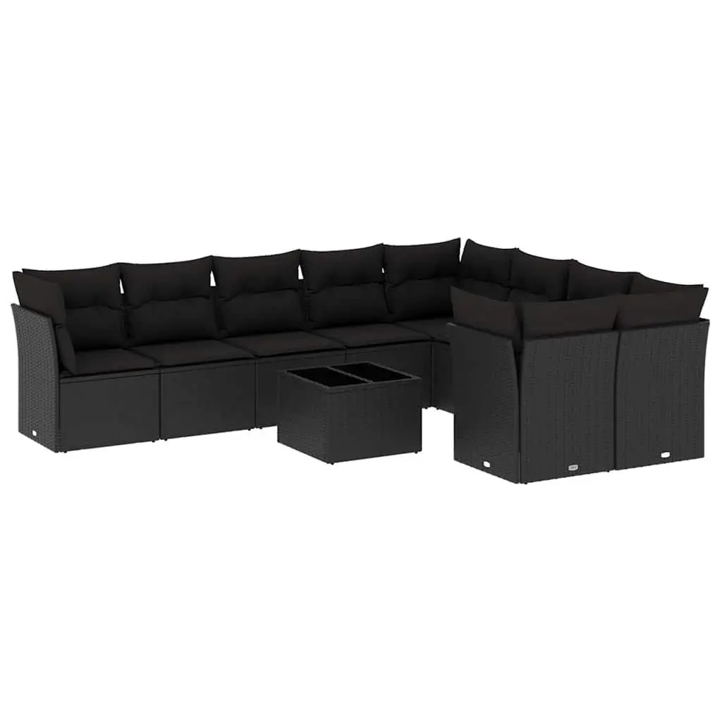 Outdoor Garden Sofa Set 10 Piece Black Poly Rattan with Cushions Patio Furniture