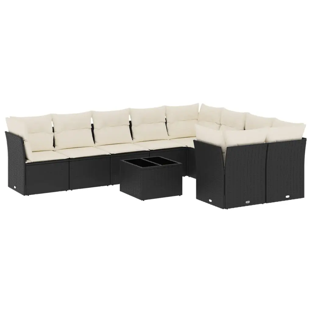 Garden Sofa Set 10 Piece Outdoor Furniture Black Poly Rattan Patio Seating