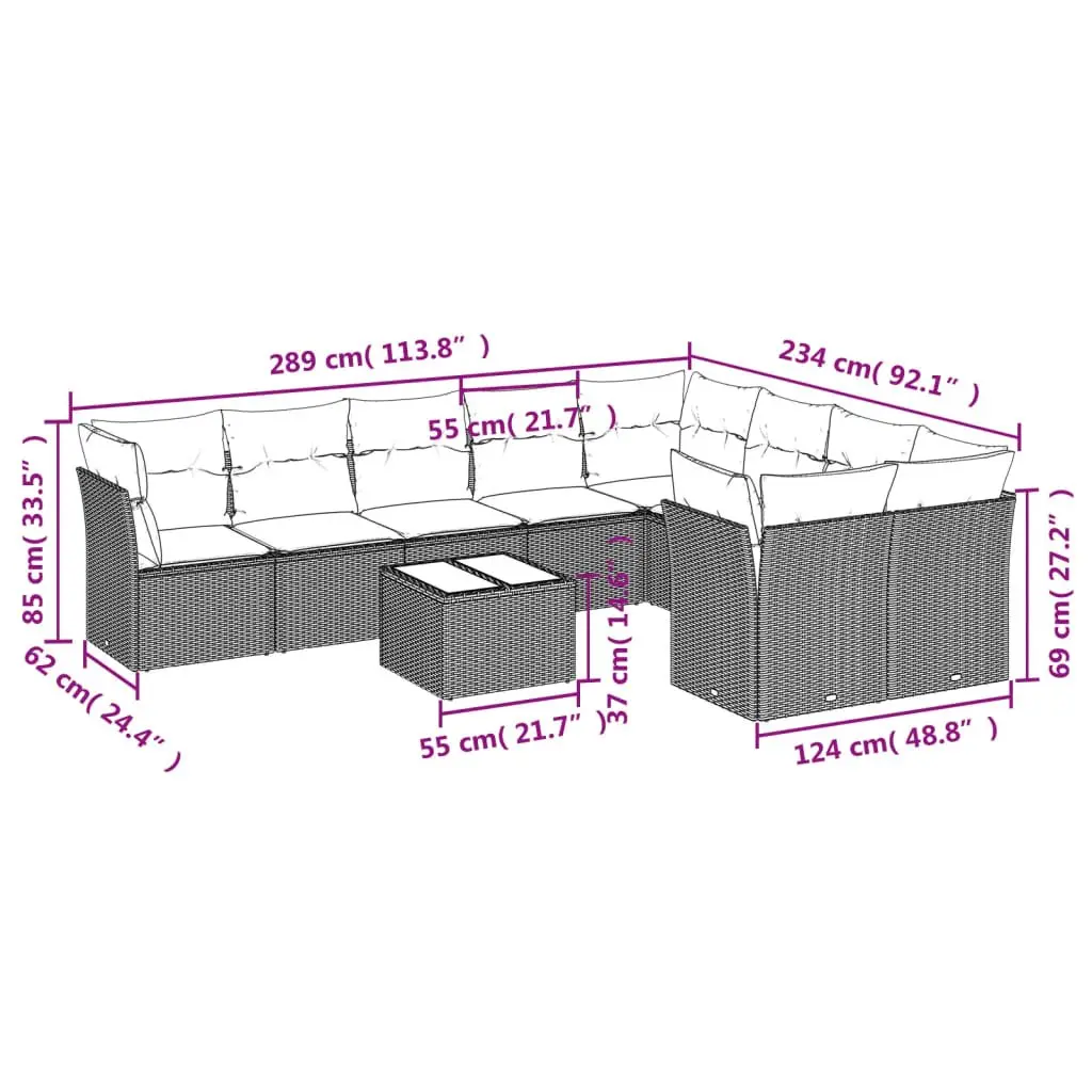 Garden Sofa Set Grey 10 Piece Outdoor Furniture Poly Rattan Modular Patio Lounge