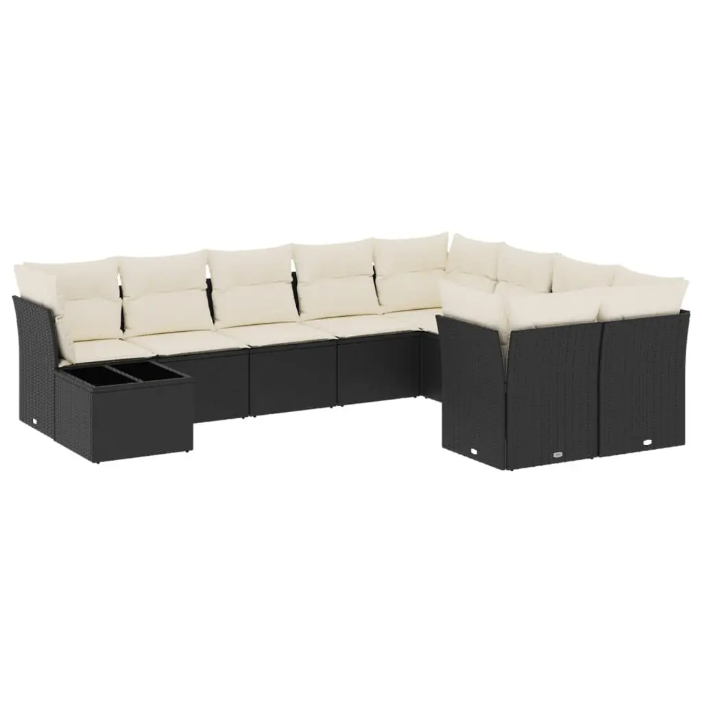 Garden Sofa Set 10 Piece Outdoor Furniture Black Poly Rattan Cushions Patio