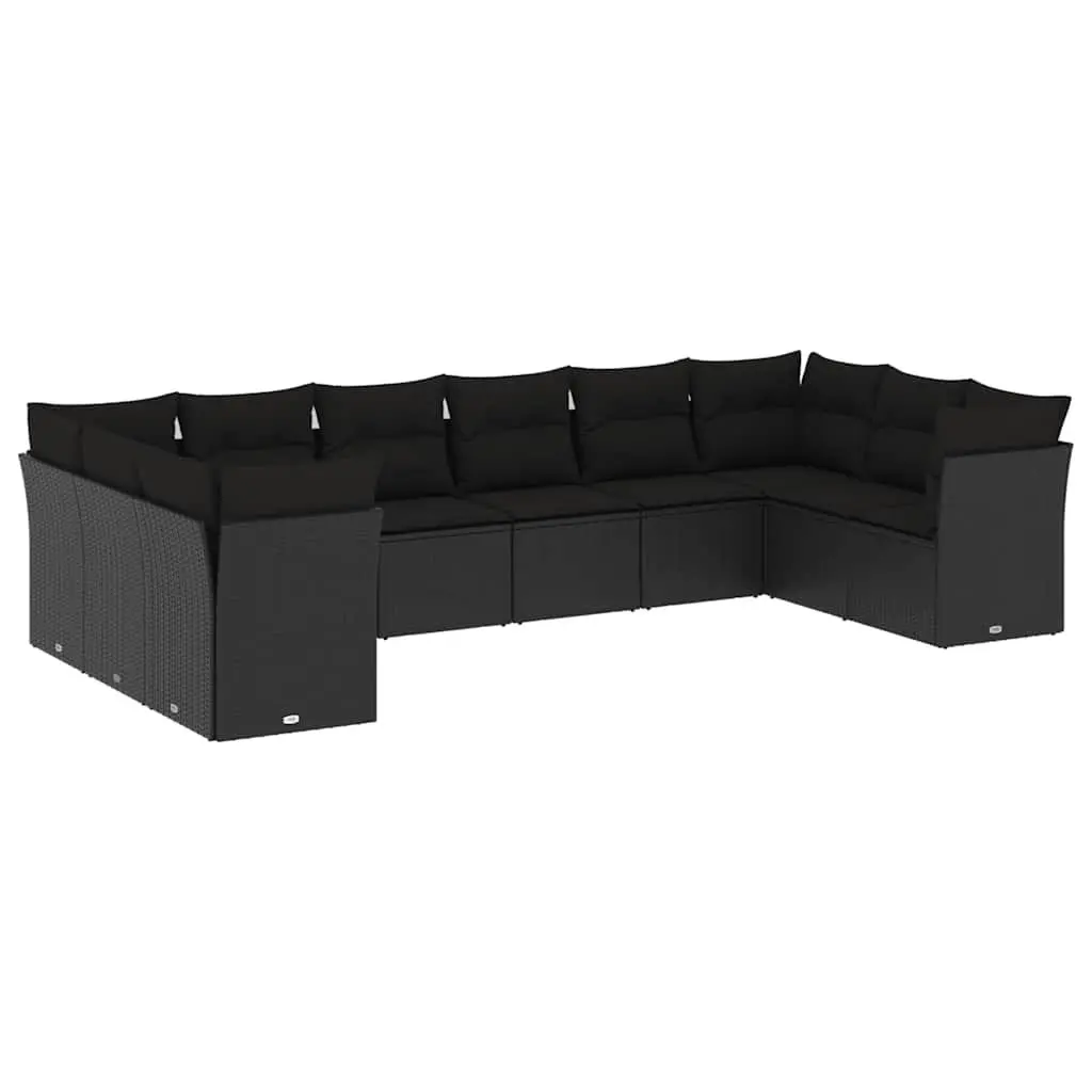 Garden Sofa Set 10 Piece Outdoor Furniture Black Poly Rattan Modular Patio