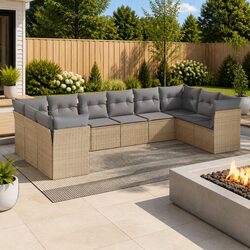 Garden Sofa Set 10 Piece Outdoor Furniture Beige Poly Rattan Modular Patio