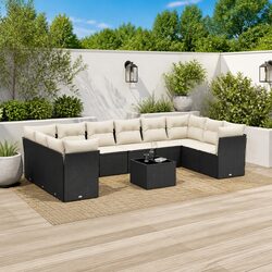 Garden Sofa Set 11 Piece Outdoor Furniture Patio Seating Black Poly Rattan