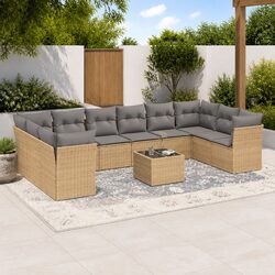 Outdoor Garden Sofa Set 11 Piece Patio Furniture Beige Poly Rattan with Cushions