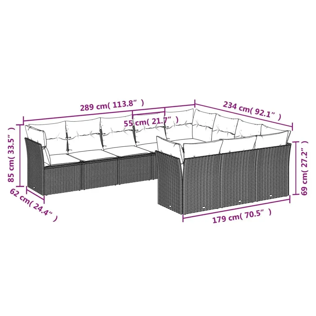 Garden Sofa Set 10 Piece Outdoor Furniture Patio Sectional Beige Cushions
