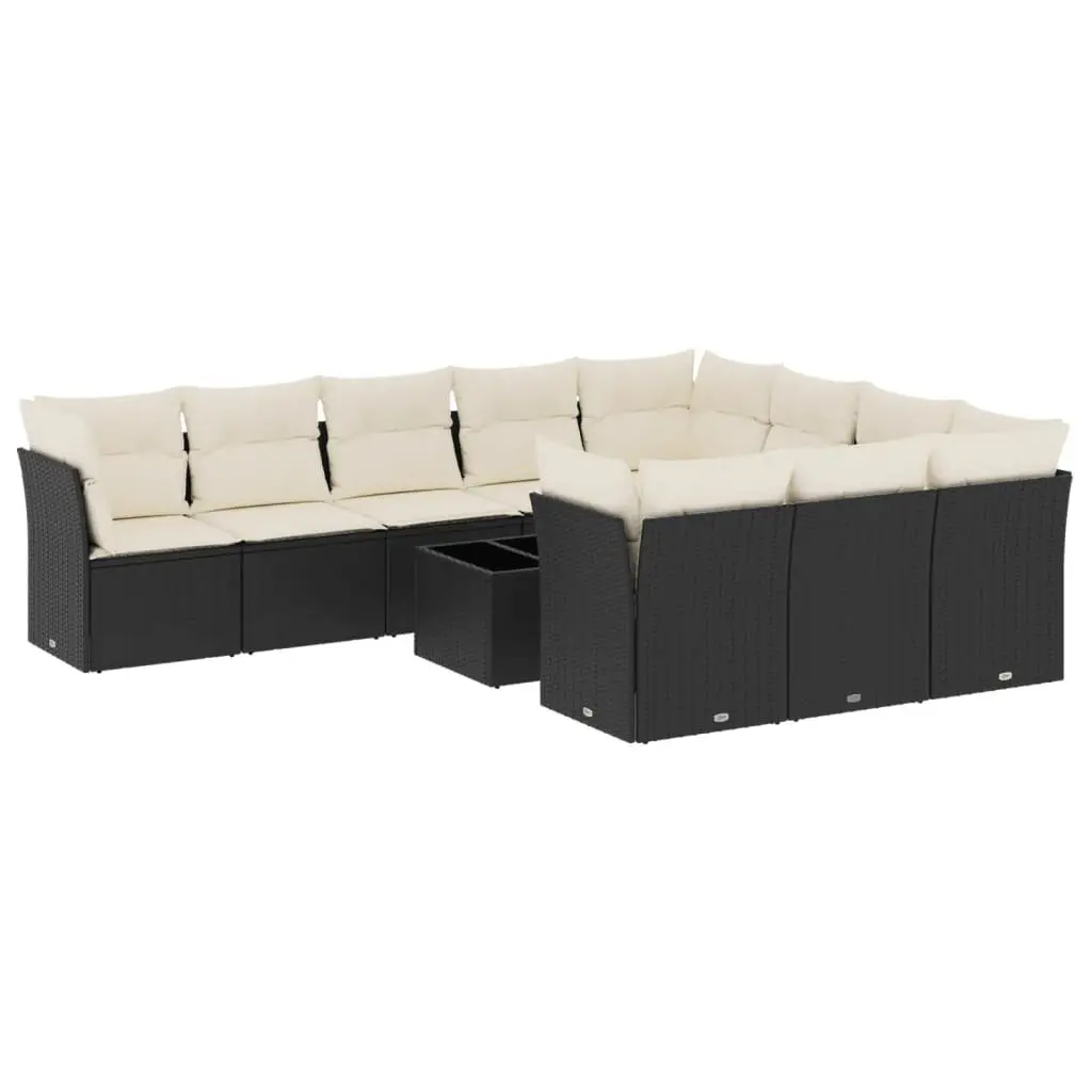 Outdoor Garden Sofa Set Black 11 Piece PE Poly Rattan with Cushions